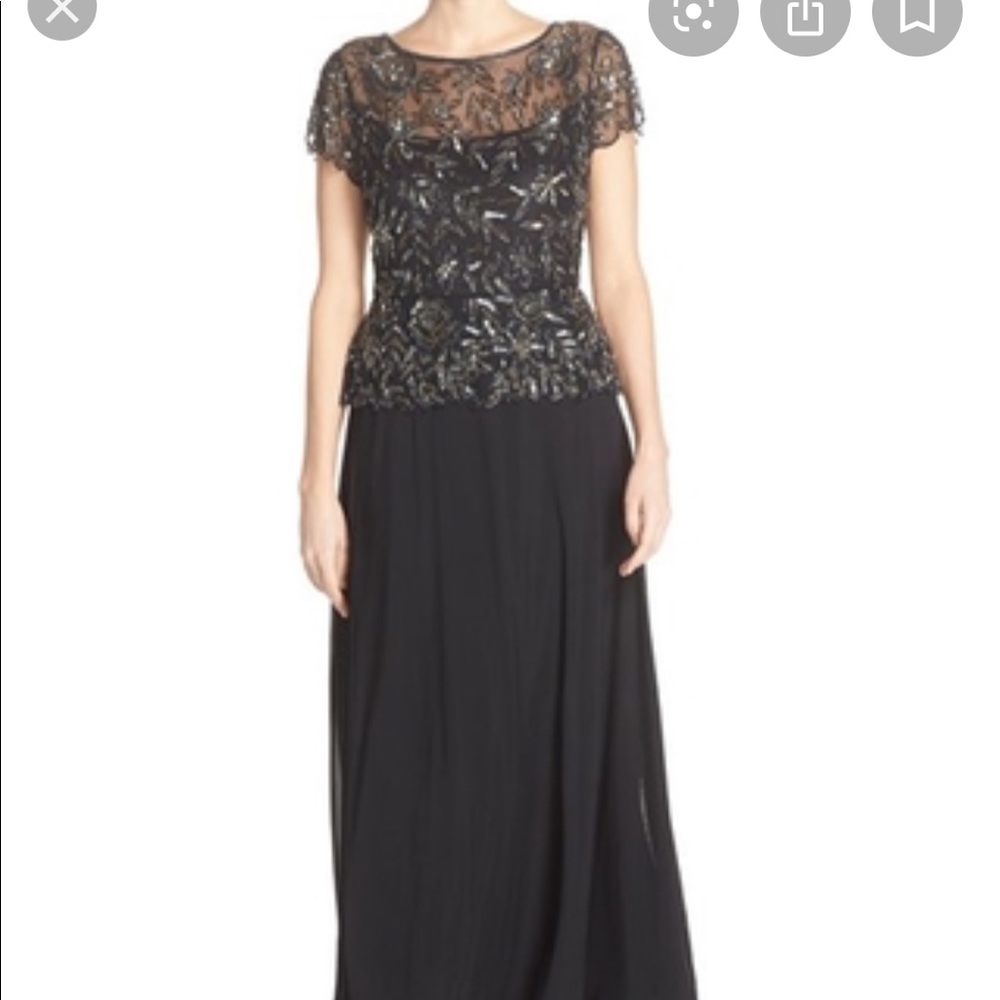 Pisarro nights beaded mesh mock two pieces gown.